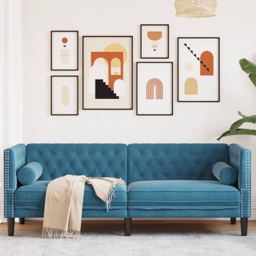 vidaXL Καναπές Διθέσιος Chesterfield με Στηρίγματα Μπλε Βελούδο 194x74,5x70,5cm 1 τεμ. Τριθέσιος