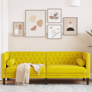 vidaXL Καναπές Διθέσιος Chesterfield με Στηρίγματα Κίτρινος Βελούδο 194x74,5x70,5cm 1 τεμ. Τριθέσιος