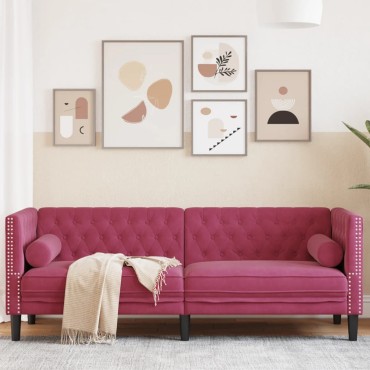 vidaXL Καναπές Διθέσιος Chesterfield με Στηρίγματα Μπορντό Βελούδο 194x74,5x70,5cm 1 τεμ. Τριθέσιος
