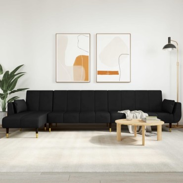 vidaXL Καναπές Κρεβάτι Γωνιακός Μαύρος 275x140x70cm Βελούδινος 1 τεμ.
