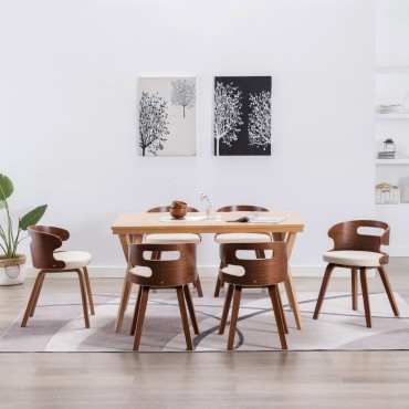 vidaXL Καρέκλες Τραπεζαρίας 6 τεμ. Κρεμ Λυγισμένο Ξύλο/Συνθετικό Δέρμα 48x49x68cm