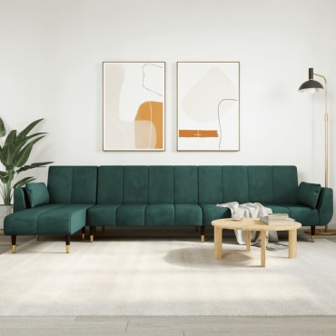 vidaXL Καναπές Κρεβάτι Γωνιακός Σκ. Πράσινο 275x140x70cm Βελούδινος 1 τεμ.