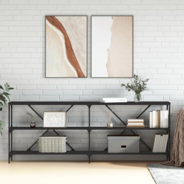 vidaXL Τραπέζι Κονσόλα Μαύρο 200x30x75cm Επεξεργ. Ξύλο/Σίδηρος 1 τεμ.