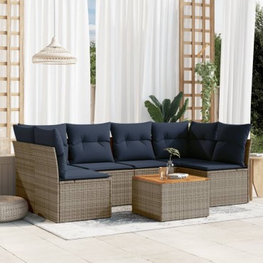 vidaXL Σετ Σαλονιού Κήπου 7 τεμ. Γκρι Συνθετικό Ρατάν με Μαξιλάρια 55x55cm