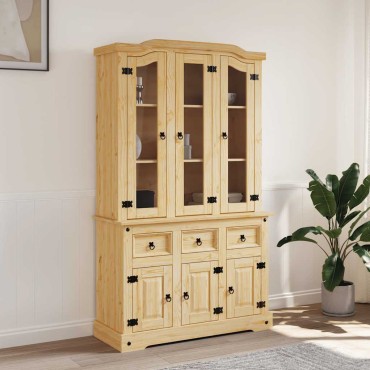 vidaXL Βιτρίνα Corona Καφέ 112x43x196cm Μασίφ Ξύλο Μεξικάνικου Πεύκου 1 τεμ.