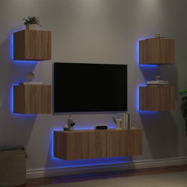 vidaXL Ντουλάπια Τηλεόρασης Τοίχου 5 τεμ. με Φώτα LED Sonoma Δρυς