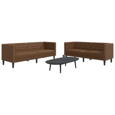 vidaXL Καναπές Chesterfield 2 τεμ. σετ καφέ δέρμα Faux Suede 174x74,5x70,5cm  Διθέσιος Τριθέσιος