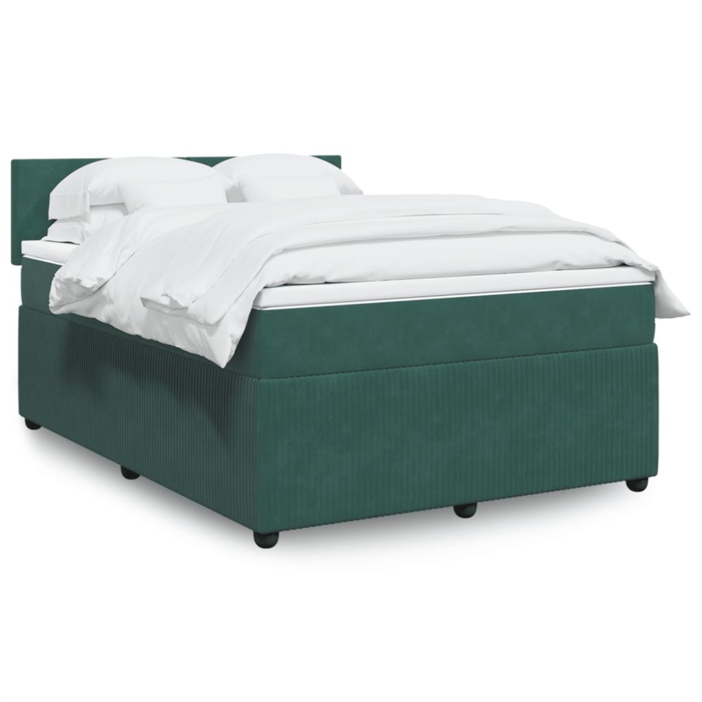 vidaXL Κρεβάτι Boxspring με Στρώμα Σκούρο Πράσινο 140x200εκ. Βελούδινο