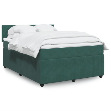 vidaXL Κρεβάτι Boxspring με Στρώμα Σκούρο Πράσινο 140x200εκ. Βελούδινο