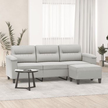vidaXL Καναπές Τριθέσιος Ανοιχτό Γκρι από Μικροΐνες με Υποπόδιο 210x77x80cm 1 τεμ.