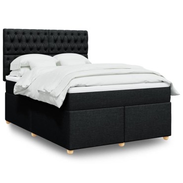 vidaXL Κρεβάτι Boxspring με Στρώμα Μαύρο 140x200 εκ. Υφασμάτινο
