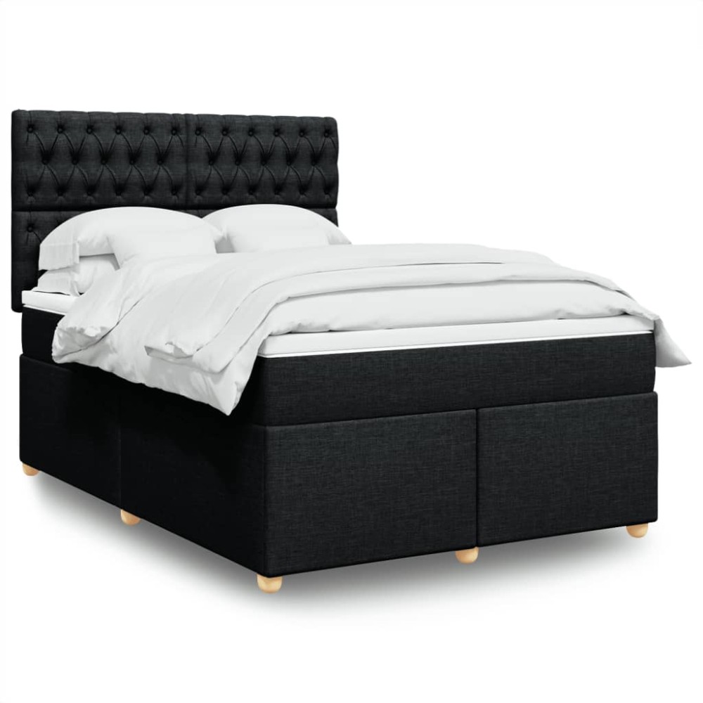 vidaXL Κρεβάτι Boxspring με Στρώμα Μαύρο 140x200 εκ. Υφασμάτινο
