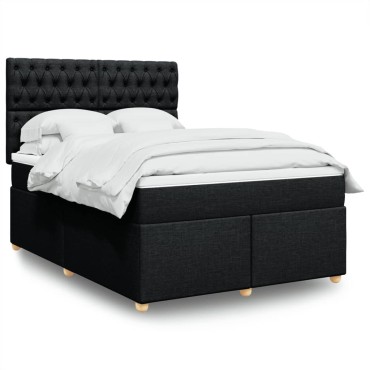 vidaXL Κρεβάτι Boxspring με Στρώμα Μαύρο 140x200 εκ. Υφασμάτινο