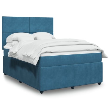 vidaXL Κρεβάτι Boxspring με Στρώμα Μπλε 160x200cm Βελούδινο 1 τεμ. - Διπλό
