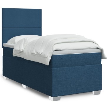 vidaXL Κρεβάτι Boxspring με Στρώμα Μπλε 100x200cm Υφασμάτινο 1 τεμ. - Μονό