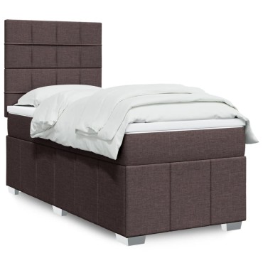 vidaXL Κρεβάτι Boxspring με Στρώμα Σκούρο Καφέ 90x200 εκ. Υφασμάτινο