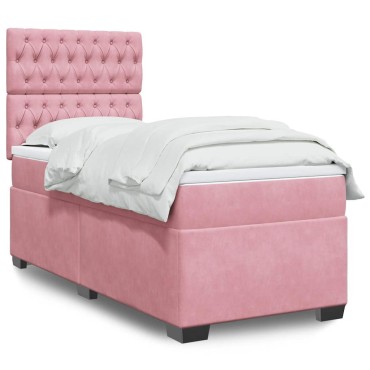 vidaXL Κρεβάτι Boxspring με Στρώμα Ροζ 100x200cm Βελούδινο 1 τεμ. - Μονό