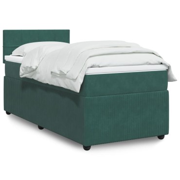 vidaXL Κρεβάτι Boxspring με Στρώμα Σκούρο Πράσινο 100x200εκ. Βελούδινο