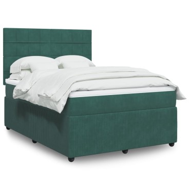 vidaXL Κρεβάτι Boxspring με Στρώμα Σκούρο Πράσινο 140x200εκ. Βελούδινο
