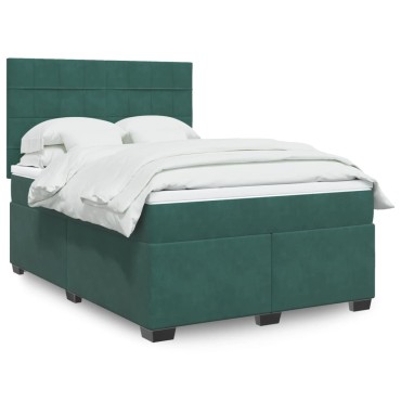 vidaXL Κρεβάτι Boxspring με Στρώμα Σκούρο Πράσινο 140x200εκ. Βελούδινο