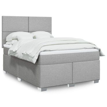 vidaXL Κρεβάτι Boxspring με Στρώμα Ανοιχτό Γκρι 140x200 εκ. Υφασμάτινο
