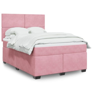 vidaXL Κρεβάτι Boxspring με Στρώμα Ροζ 140x200 εκ. Βελούδινο