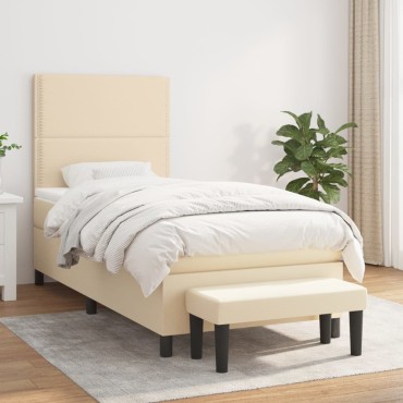 vidaXL Κρεβάτι Boxspring με Στρώμα Κρεμ 100 x 200 εκ. Υφασμάτινο