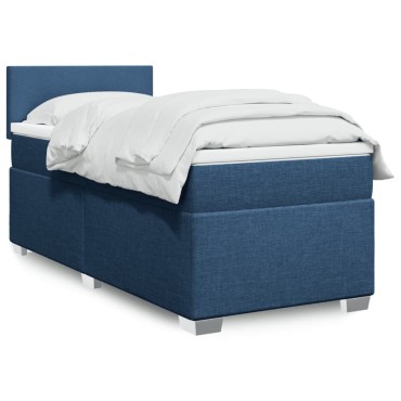 vidaXL Κρεβάτι Boxspring με Στρώμα Μπλε 100x200cm Υφασμάτινο 1 τεμ. - Μονό