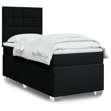 vidaXL Κρεβάτι Boxspring με Στρώμα Μαύρο 90x200 εκ. Υφασμάτινο