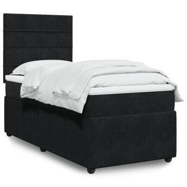 vidaXL Κρεβάτι Boxspring με Στρώμα Μαύρο 90x200 εκ. Βελούδινο