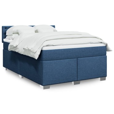 vidaXL Κρεβάτι Boxspring με Στρώμα Μπλε 140x200cm Υφασμάτινο 1 τεμ. - Διπλό