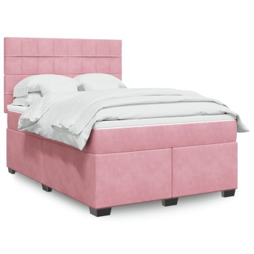 vidaXL Κρεβάτι Boxspring με Στρώμα Ροζ 140x200 εκ. Βελούδινο