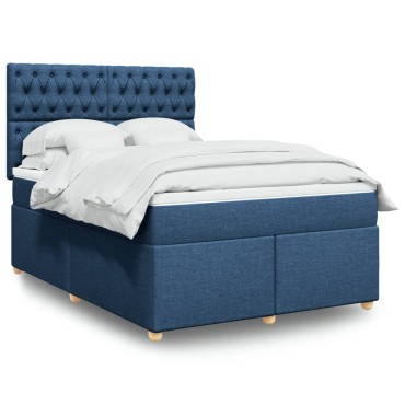 vidaXL Κρεβάτι Boxspring με Στρώμα Μπλε 140x200cm Υφασμάτινο 1 τεμ. - Διπλό