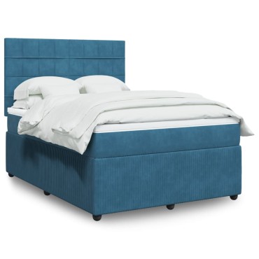 vidaXL Κρεβάτι Boxspring με Στρώμα Σκούρο Μπλε 140x200 εκ. Βελούδινο