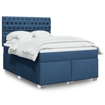 vidaXL Κρεβάτι Boxspring με Στρώμα Μπλε 140x200cm Υφασμάτινο 1 τεμ. - Διπλό