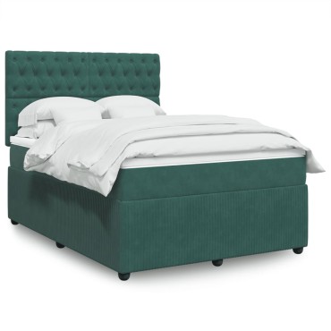 vidaXL Κρεβάτι Boxspring με Στρώμα Σκούρο Πράσινο 140x200εκ. Βελούδινο
