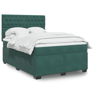 vidaXL Κρεβάτι Boxspring με Στρώμα Σκούρο Πράσινο 140x200εκ. Βελούδινο