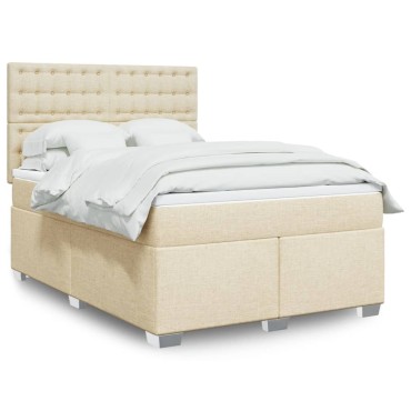 vidaXL Κρεβάτι Boxspring με Στρώμα Κρεμ 140x200 εκ. Υφασμάτινο