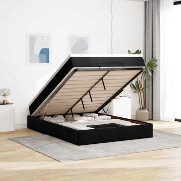 vidaXL Οθωμανικό κρεβάτι με στρώμα Μαύρο 140x200cm Ύφασμα