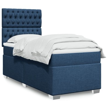vidaXL Κρεβάτι Boxspring με Στρώμα Μπλε 100x200cm Υφασμάτινο 1 τεμ. - Μονό