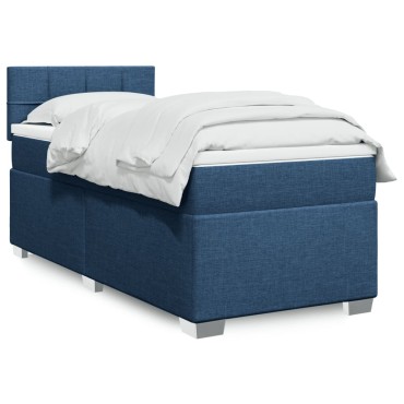 vidaXL Κρεβάτι Boxspring με Στρώμα Μπλε 100x200cm Υφασμάτινο 1 τεμ. - Μονό
