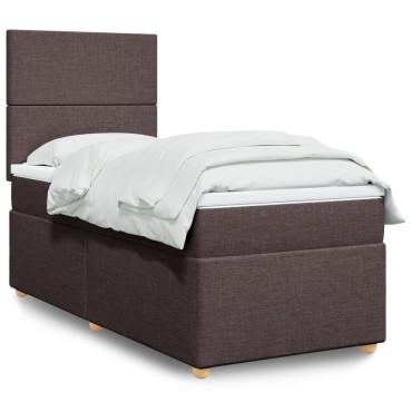 vidaXL Κρεβάτι Boxspring με Στρώμα Σκούρο Καφέ 100x200 εκ. Υφασμάτινο