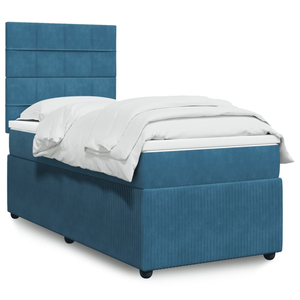 vidaXL Κρεβάτι Boxspring με Στρώμα Σκούρο Μπλε 90x200 εκ. Βελούδινο