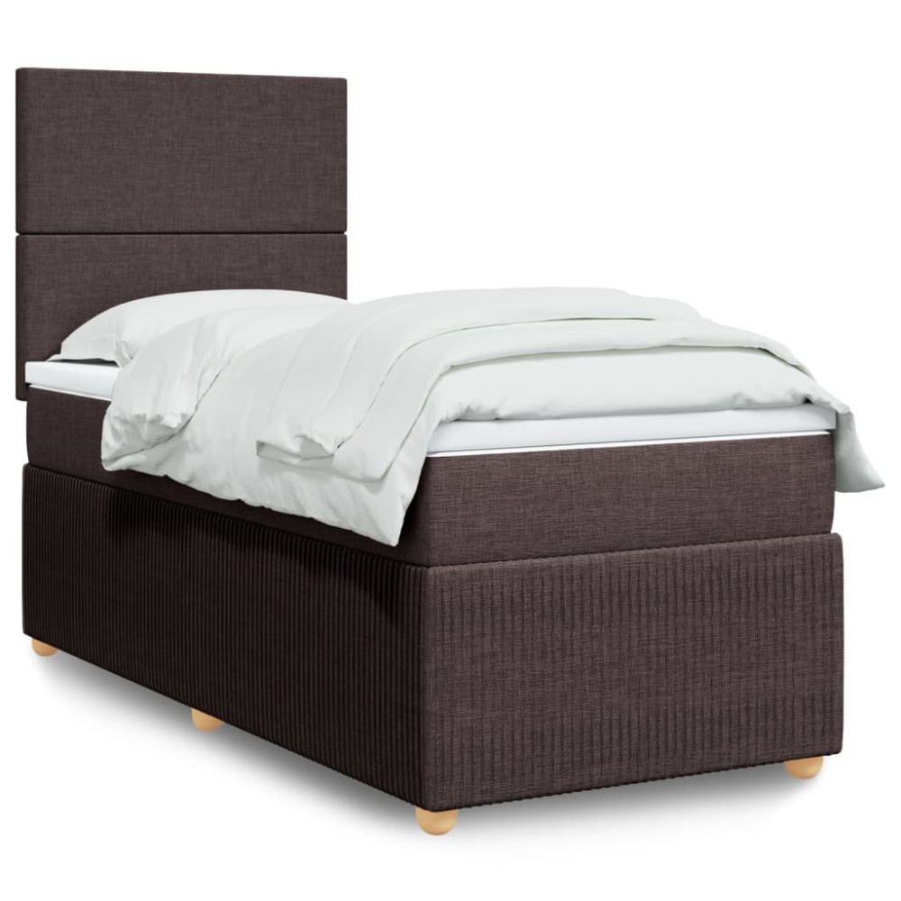 vidaXL Κρεβάτι Boxspring με Στρώμα Σκούρο Καφέ 100x200 εκ. Υφασμάτινο