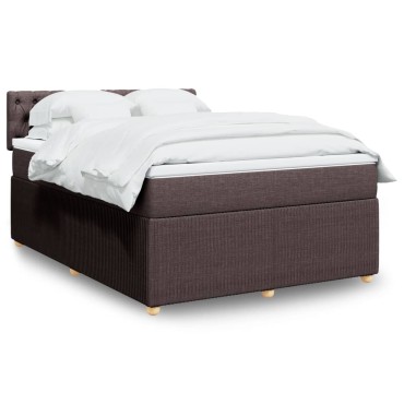 vidaXL Κρεβάτι Boxspring με Στρώμα Σκούρο Καφέ 140x200 εκ Υφασμάτινο