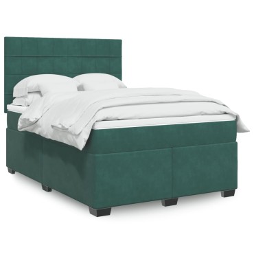 vidaXL Κρεβάτι Boxspring με Στρώμα Σκούρο Πράσινο 140x200εκ. Βελούδινο