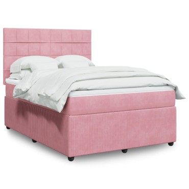 vidaXL Κρεβάτι Boxspring με Στρώμα Ροζ 140x200cm Βελούδινο 1 τεμ. - Διπλό