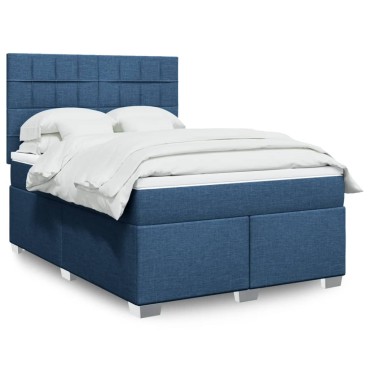 vidaXL Κρεβάτι Boxspring με Στρώμα Μπλε 140x200cm Υφασμάτινο 1 τεμ. - Διπλό