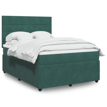 vidaXL Κρεβάτι Boxspring με Στρώμα Σκούρο Πράσινο 140x200εκ. Βελούδινο