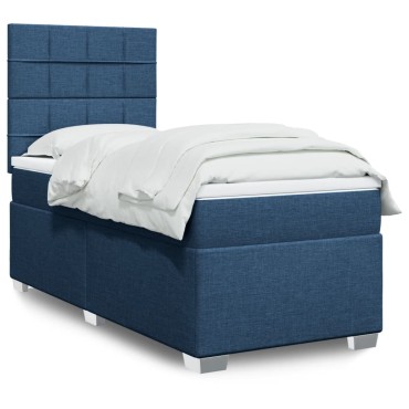 vidaXL Κρεβάτι Boxspring με Στρώμα Μπλε 100x200cm Υφασμάτινο 1 τεμ. - Μονό
